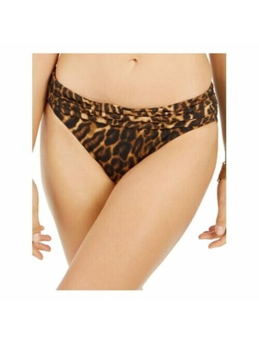 LAUREN RALPH LAUREN Women s Brown Animal PRINTED Bikini Ruched Hipster Bottom 14